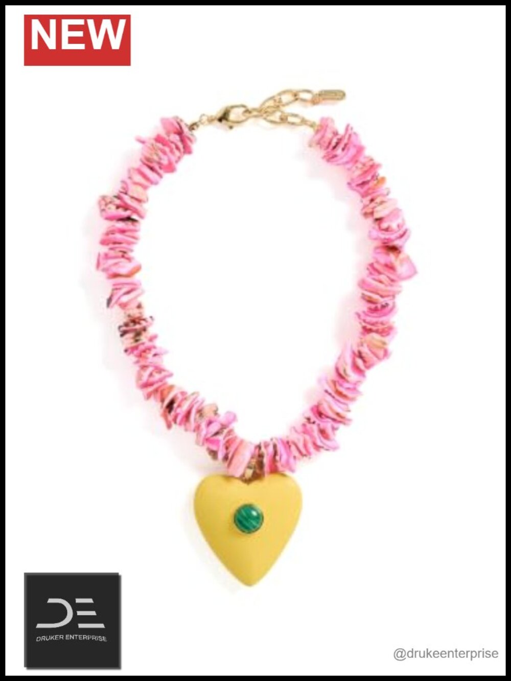 Bohemian Wood Beaded Heart Pendant Necklace Gold Plated Brass Lobster Clasp